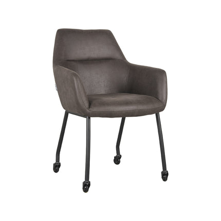 LABEL51 - Eetkamerstoel Lenny 56x64x84 cm - Antraciet Micro Suede | Zwart Metaal