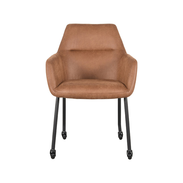 LABEL51 - Eetkamerstoel Lenny 56x64x84 cm - Cognac Micro Suede | Zwart Metaal