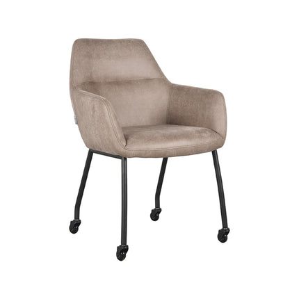 LABEL51 - Eetkamerstoel Lenny 56x64x84 cm - Taupe Micro Suede | Zwart Metaal