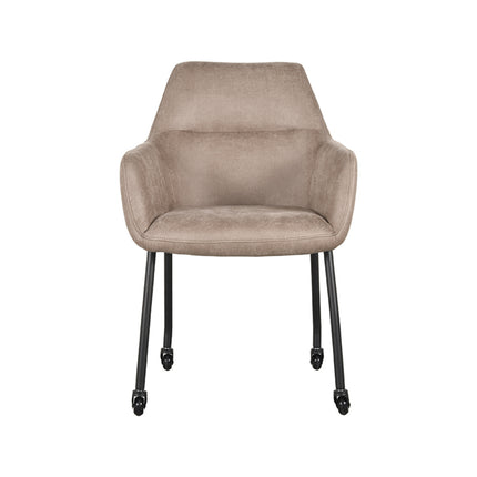 LABEL51 - Eetkamerstoel Lenny 56x64x84 cm - Taupe Micro Suede | Zwart Metaal