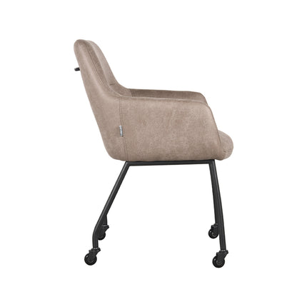LABEL51 - Eetkamerstoel Lenny 56x64x84 cm - Taupe Micro Suede | Zwart Metaal