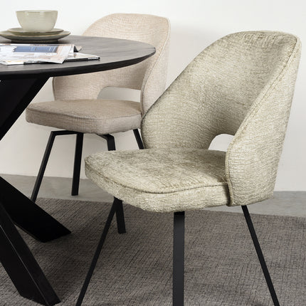 LABEL51 - Eetkamerstoel Lewis 52x58x84 cm - Beige Elegance | Zwart Metaal