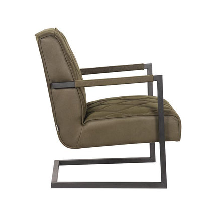 D-MAXX - Fauteuil Denmark 62x80x86 cm - Army Microvezel | Zwart Metaal