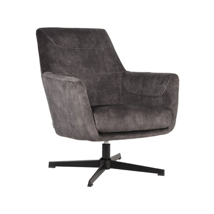 LABEL51 - Draaifauteuil Toby 75x80x85 cm - Antraciet Velours | Zwart Metaal