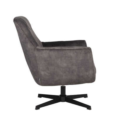 LABEL51 - Draaifauteuil Toby 75x80x85 cm - Antraciet Velours | Zwart Metaal