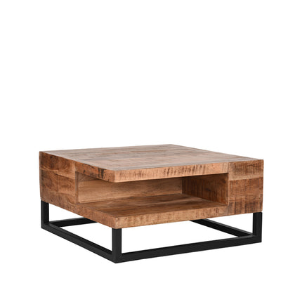 LABEL51 - Salontafel Cube 80x80x40 cm - Rough Mangohout | Zwart Metaal