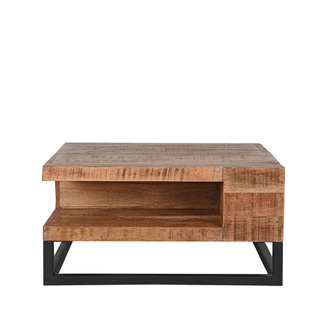 LABEL51 - Salontafel Cube 80x80x40 cm - Rough Mangohout | Zwart Metaal