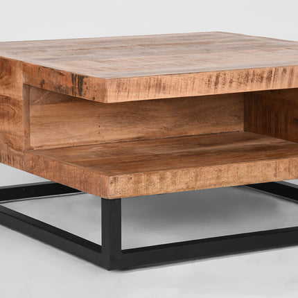 LABEL51 - Salontafel Cube 80x80x40 cm - Rough Mangohout | Zwart Metaal