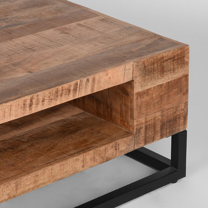 LABEL51 - Salontafel Cube 80x80x40 cm - Rough Mangohout | Zwart Metaal