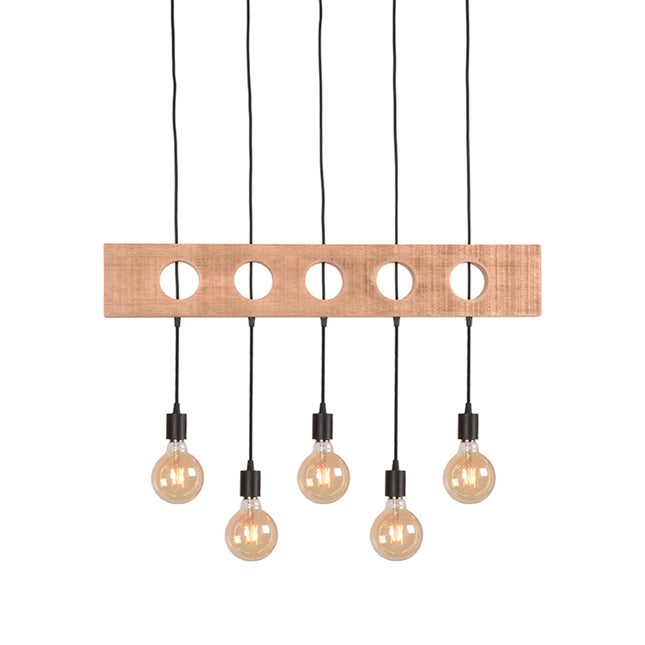 LABEL51 - Hanglamp Timber 90x5x53 cm - Zwart Metaal | Rough Mangohout