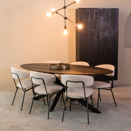 LABEL51 - Eetkamerstoel Zack 53x59x79 cm - Naturel Boucle | Zwart Metaal