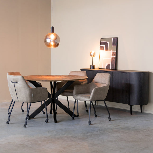 LABEL51 - Eetkamerstoel Lenny 56x64x84 cm - Taupe Micro Suede | Zwart Metaal