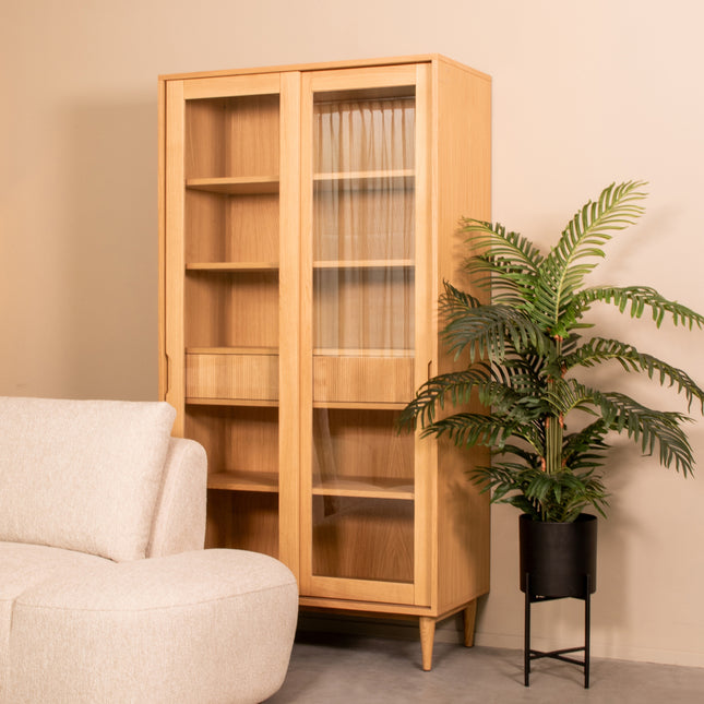LABEL51 - Vitrinekast Jule 100x49x180 cm - Naturel Eiken | Glas