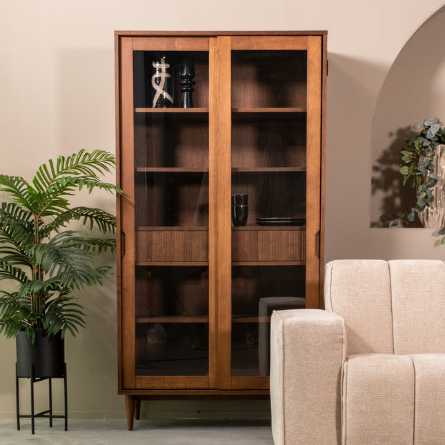 LABEL51 - Vitrinekast Jule 100x49x180 cm - Walnoot Eiken | Glas