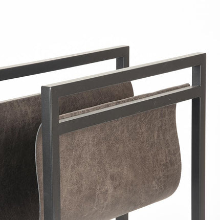 LABEL51 - Magazinehouder 45x20x38 cm - Antraciet Leder l Zwart Metaal