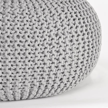 LABEL51 - Poef Gebreid 70x70x35 cm| L - Lichtgrijs Katoen