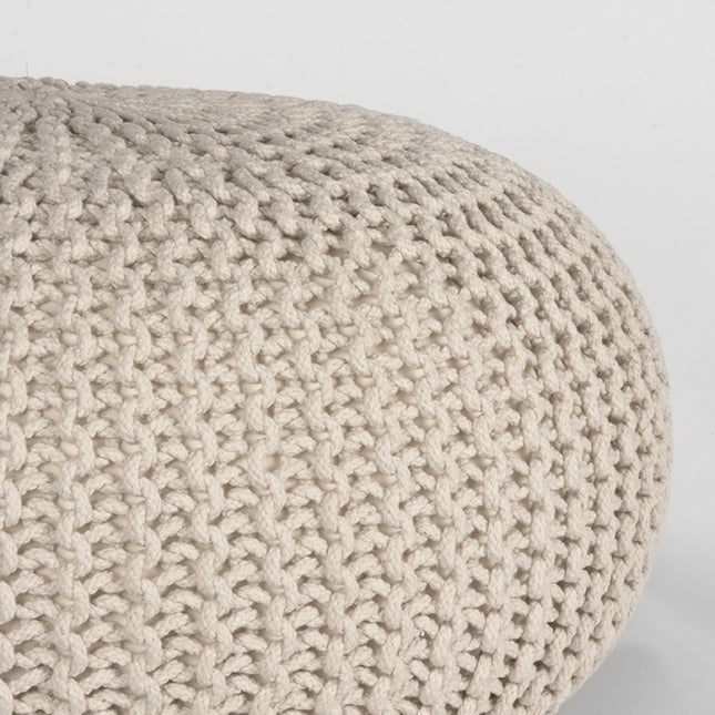 LABEL51 - Poef Gebreid 70x70x35 cm| L - Naturel Katoen