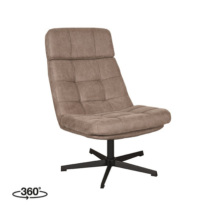 LABEL51 - Draaifauteuil Alvar 53x57x83 cm - Taupe Micro Suede | Zwart Metaal