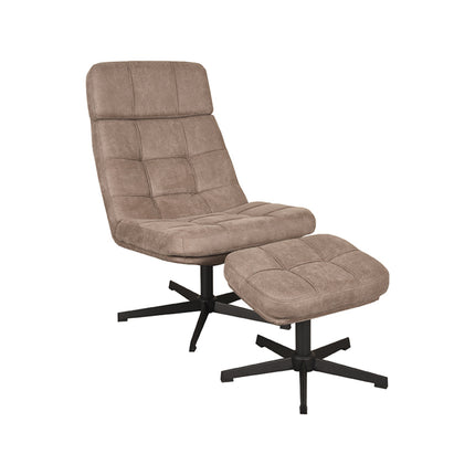 LABEL51 - Draaifauteuil Alvar + Hocker 53x57x83 cm - Taupe Micro Suede | Zwart Metaal