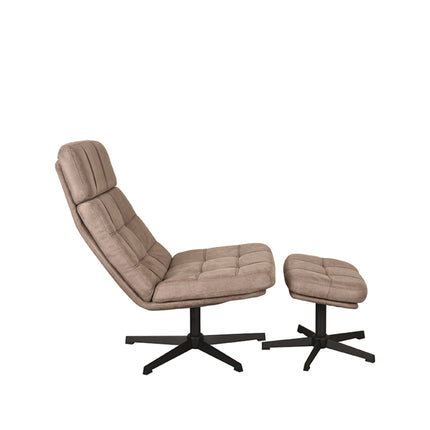 LABEL51 - Draaifauteuil Alvar + Hocker 53x57x83 cm - Taupe Micro Suede | Zwart Metaal