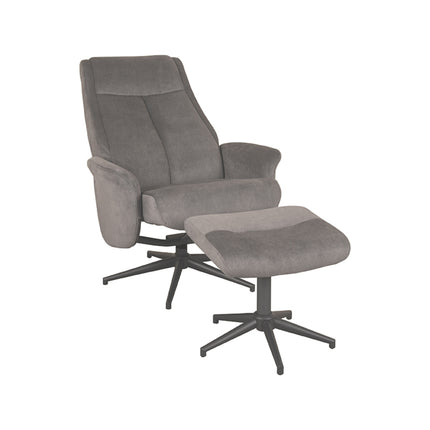 LABEL51 - Relaxfauteuil Bergen + Hocker 77x76x105 cm - Antraciet Cosmo | Zwart Metaal