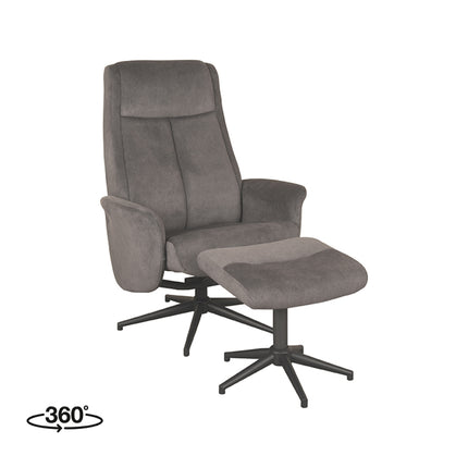 LABEL51 - Relaxfauteuil Bergen + Hocker 77x76x105 cm - Antraciet Cosmo | Zwart Metaal