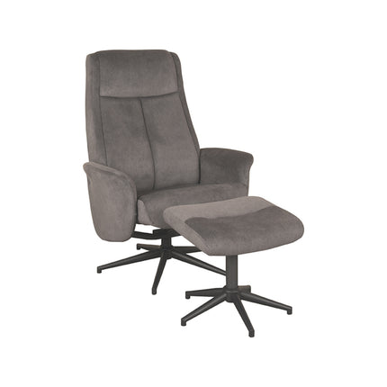 LABEL51 - Relaxfauteuil Bergen + Hocker 77x76x105 cm - Antraciet Cosmo | Zwart Metaal