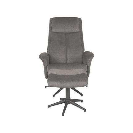 LABEL51 - Relaxfauteuil Bergen + Hocker 77x76x105 cm - Antraciet Cosmo | Zwart Metaal