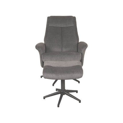 LABEL51 - Relaxfauteuil Bergen + Hocker 77x76x105 cm - Antraciet Cosmo | Zwart Metaal