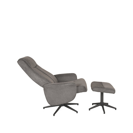 LABEL51 - Relaxfauteuil Bergen + Hocker 77x76x105 cm - Antraciet Cosmo | Zwart Metaal