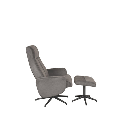 LABEL51 - Relaxfauteuil Bergen + Hocker 77x76x105 cm - Antraciet Cosmo | Zwart Metaal