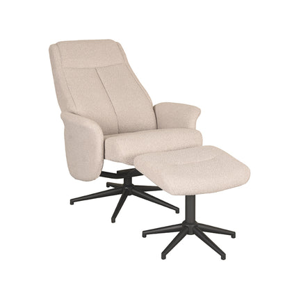 LABEL51 - Relaxfauteuil Bergen + Hocker 77x76x105 cm - Naturel Boucle | Zwart Metaal