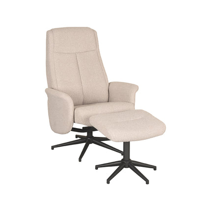 LABEL51 - Relaxfauteuil Bergen + Hocker 77x76x105 cm - Naturel Boucle | Zwart Metaal