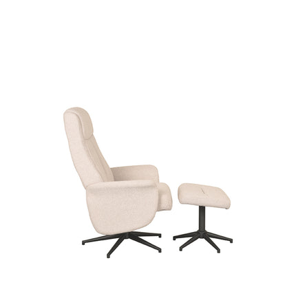 LABEL51 - Relaxfauteuil Bergen + Hocker 77x76x105 cm - Naturel Boucle | Zwart Metaal