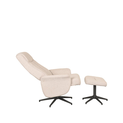 LABEL51 - Relaxfauteuil Bergen + Hocker 77x76x105 cm - Naturel Boucle | Zwart Metaal