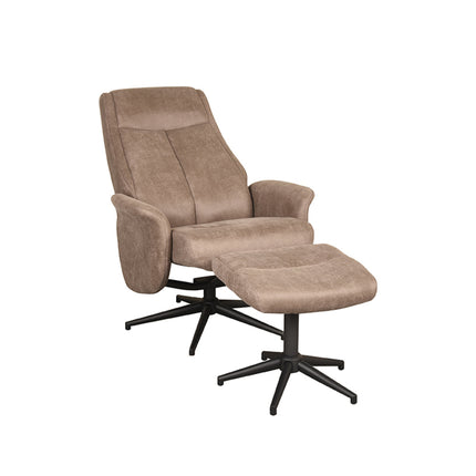 LABEL51 - Relaxfauteuil Bergen + Hocker 77x76x105 cm - Taupe Micro Suede | Zwart Metaal