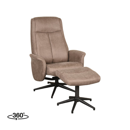 LABEL51 - Relaxfauteuil Bergen + Hocker 77x76x105 cm - Taupe Micro Suede | Zwart Metaal