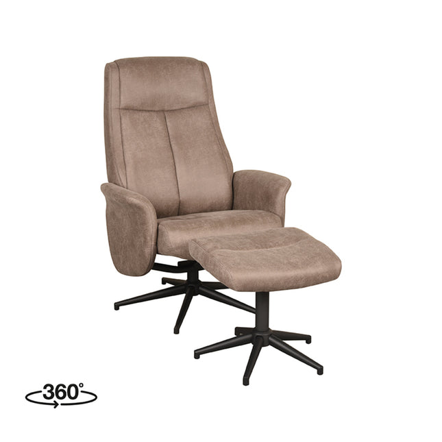 LABEL51 - Relaxfauteuil Bergen + Hocker 77x76x105 cm - Taupe Micro Suede | Zwart Metaal