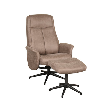 LABEL51 - Relaxfauteuil Bergen + Hocker 77x76x105 cm - Taupe Micro Suede | Zwart Metaal