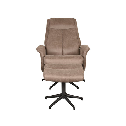LABEL51 - Relaxfauteuil Bergen + Hocker 77x76x105 cm - Taupe Micro Suede | Zwart Metaal
