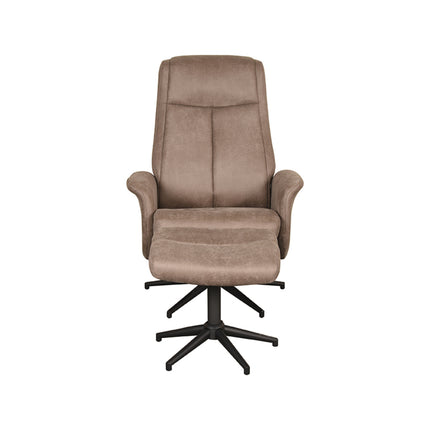 LABEL51 - Relaxfauteuil Bergen + Hocker 77x76x105 cm - Taupe Micro Suede | Zwart Metaal