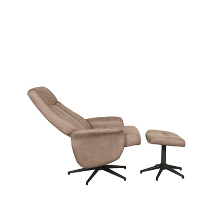 LABEL51 - Relaxfauteuil Bergen + Hocker 77x76x105 cm - Taupe Micro Suede | Zwart Metaal