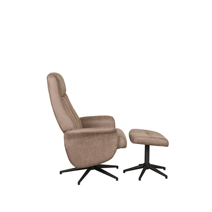 LABEL51 - Relaxfauteuil Bergen + Hocker 77x76x105 cm - Taupe Micro Suede | Zwart Metaal