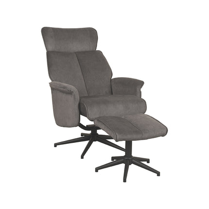 LABEL51 - Relaxfauteuil Verdal + Hocker 77x79x109 cm - Antraciet Cosmo | Zwart Metaal