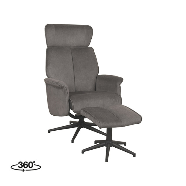 LABEL51 - Relaxfauteuil Verdal + Hocker 77x79x109 cm - Antraciet Cosmo | Zwart Metaal