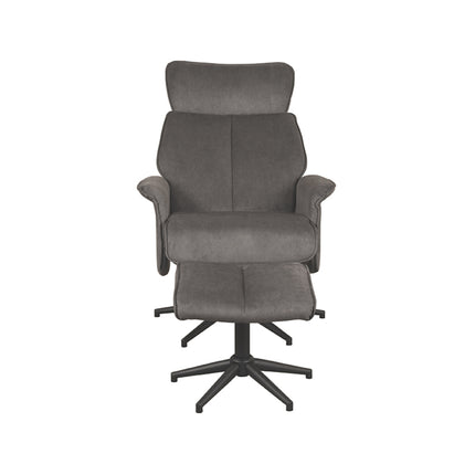 LABEL51 - Relaxfauteuil Verdal + Hocker 77x79x109 cm - Antraciet Cosmo | Zwart Metaal