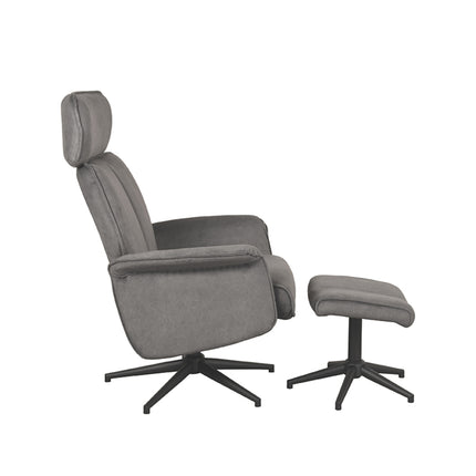 LABEL51 - Relaxfauteuil Verdal + Hocker 77x79x109 cm - Antraciet Cosmo | Zwart Metaal