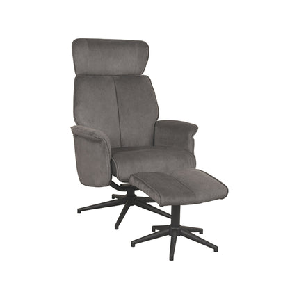 LABEL51 - Relaxfauteuil Verdal + Hocker 77x79x109 cm - Antraciet Cosmo | Zwart Metaal