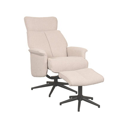 LABEL51 - Relaxfauteuil Verdal + Hocker 77x79x109 cm - Naturel Boucle | Zwart Metaal