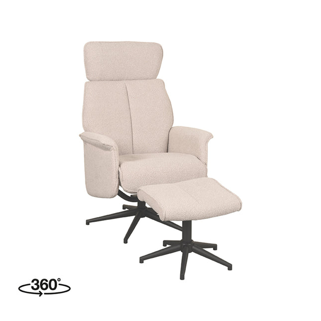 LABEL51 - Relaxfauteuil Verdal + Hocker 77x79x109 cm - Naturel Boucle | Zwart Metaal